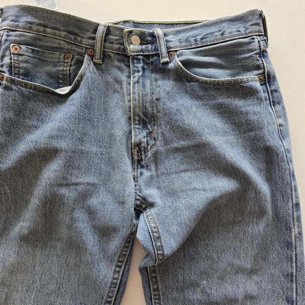 Levi's 505 Jeans Mens 33X32 Black Lighg Wash Mid Rise Stretch Logo Straight